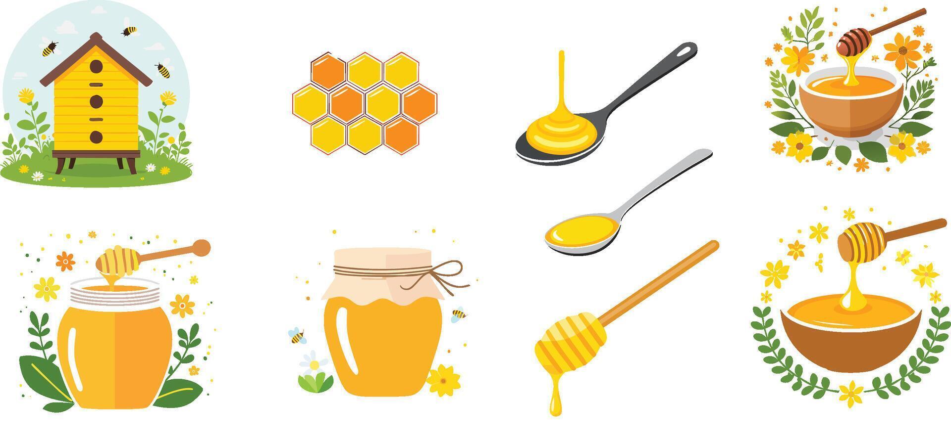 various colorful honey illustration set vector