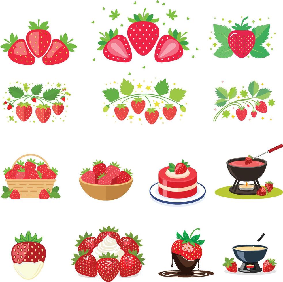 set of strawberry illustration vector