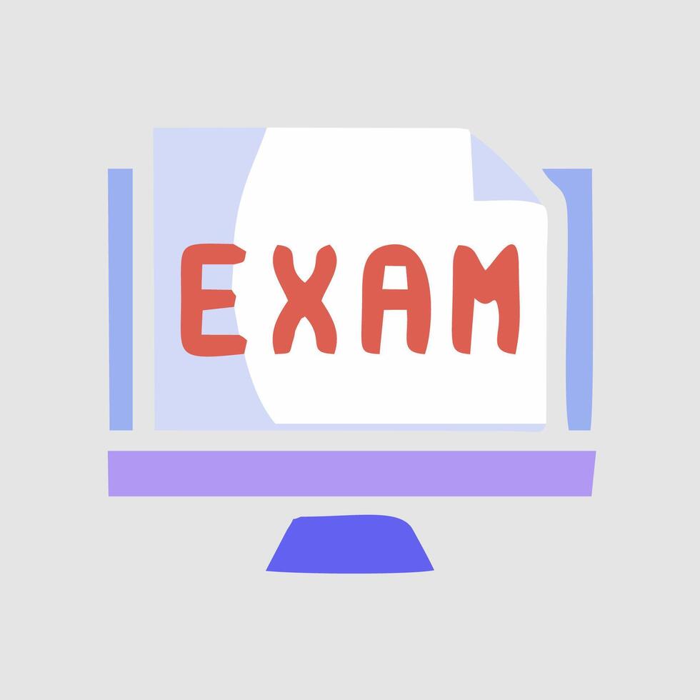 a computer monitor with the word exam written on it vector