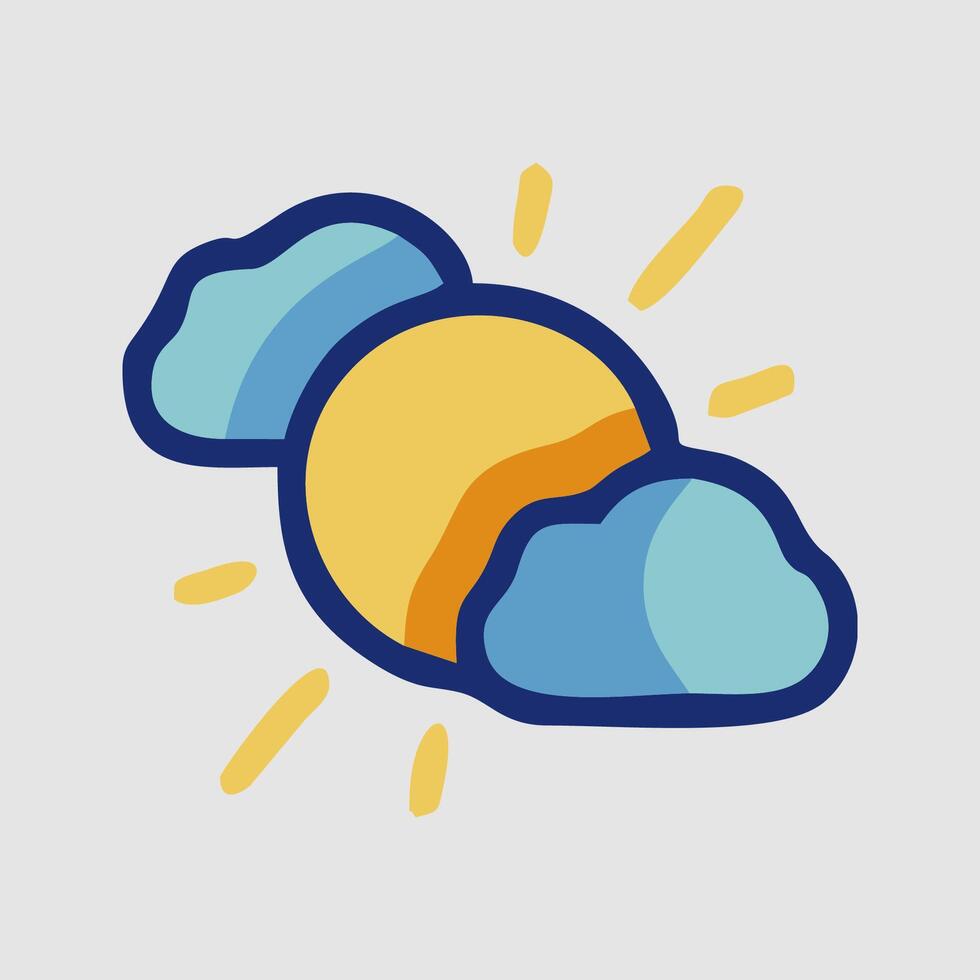 a cartoon sun and clouds with a blue sky vector