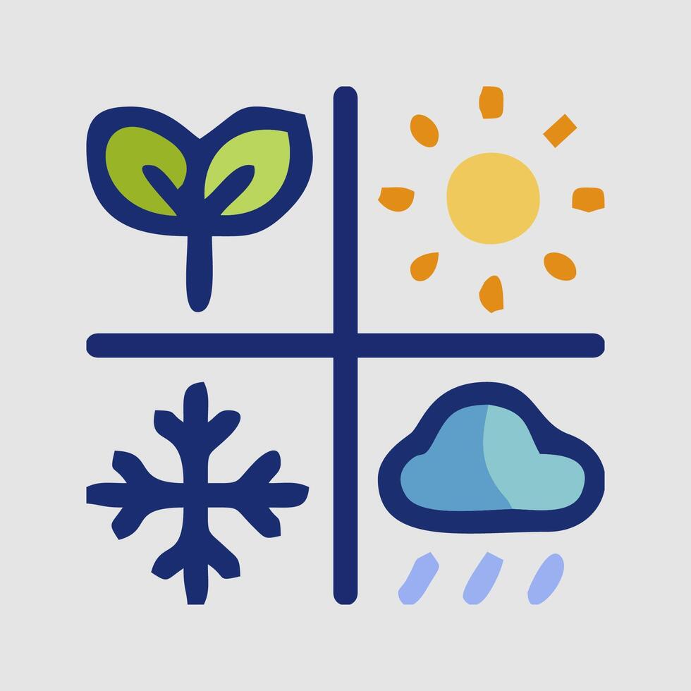 four icons of weather and plants vector