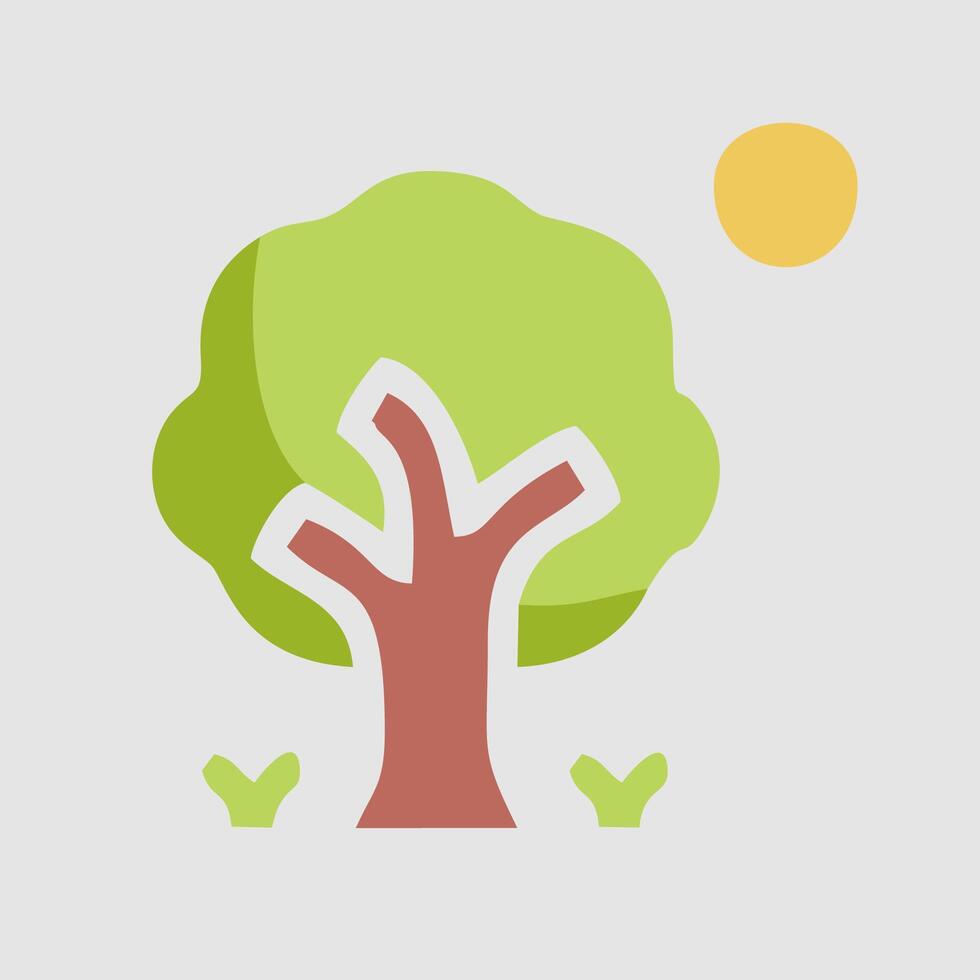 a flat icon of a tree with a sun in the background vector