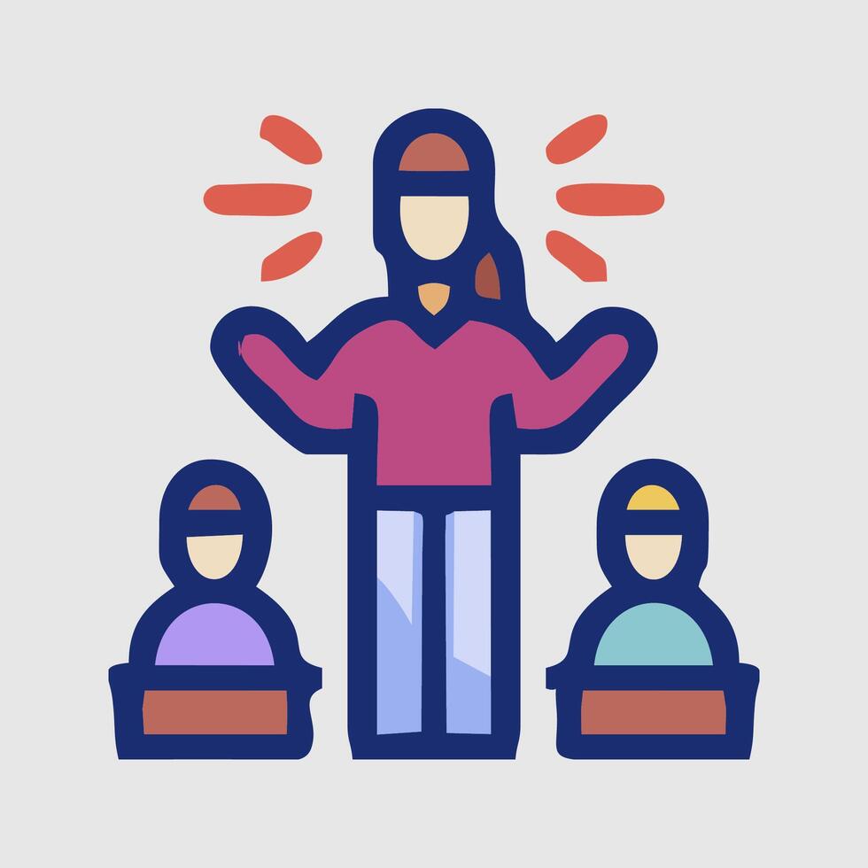 teacher teaching students in classroom icon vector