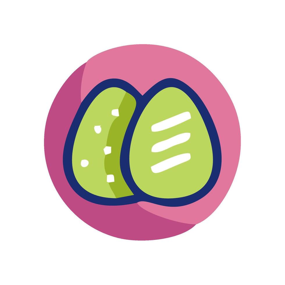 two green avocados in a circle with a white line vector