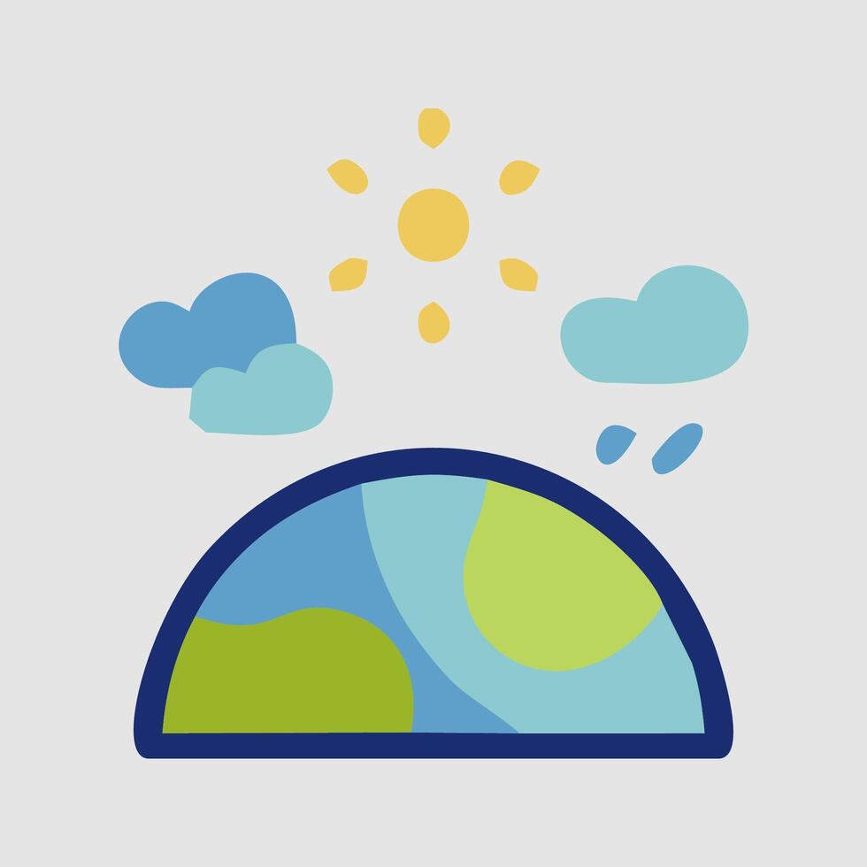 earth globe icon with clouds and sun vector
