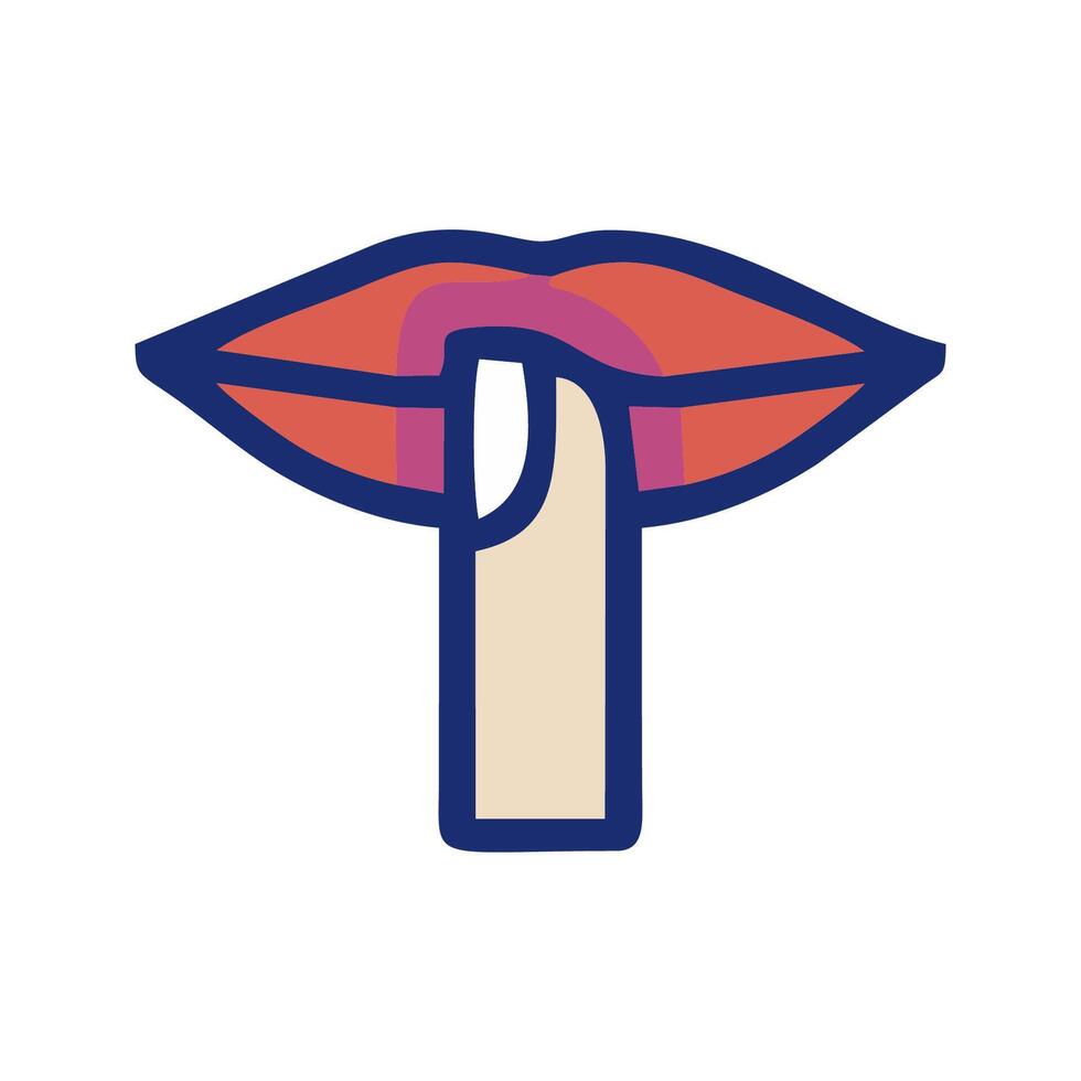 a woman's lips are holding a finger up vector