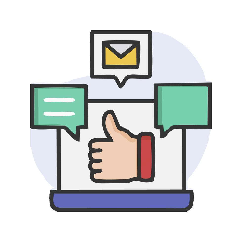 thumbs up icon with email and chat bubbles vector
