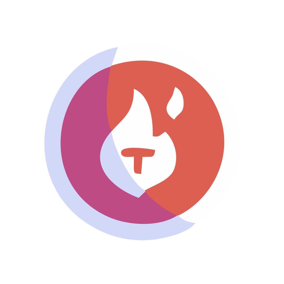 a red and purple logo with a flame in it vector