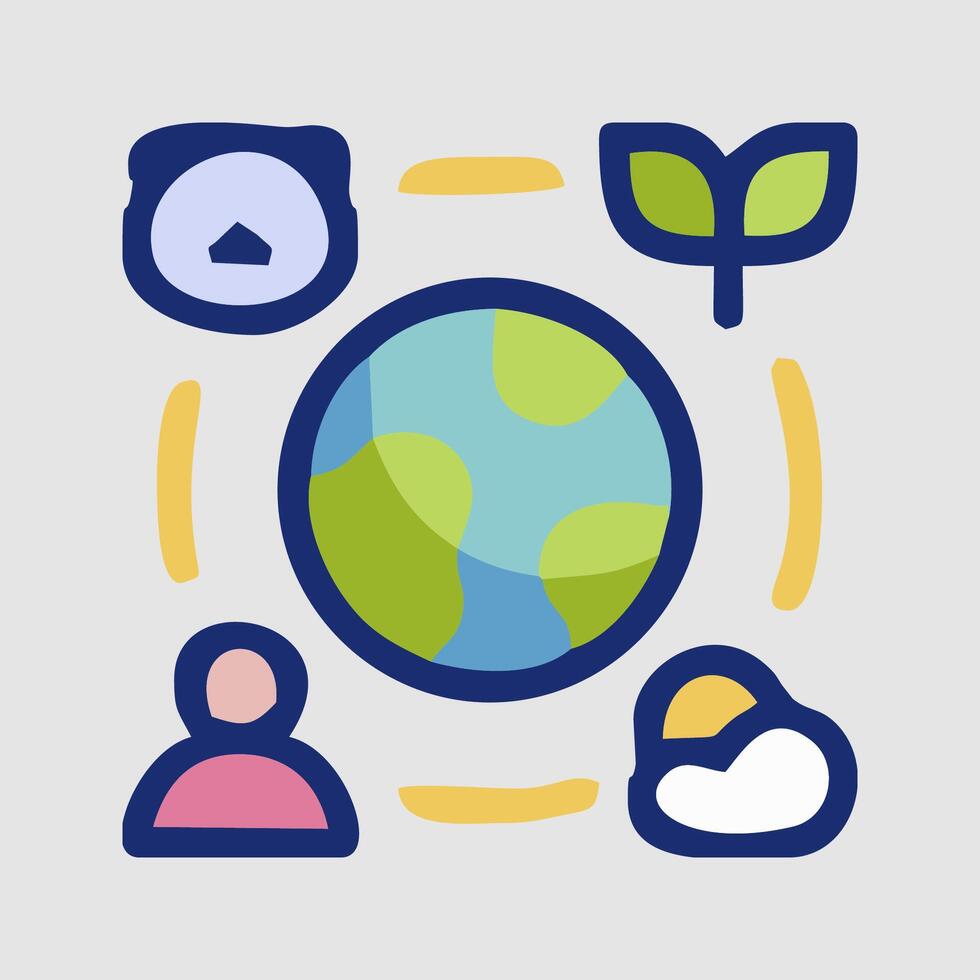 the earth is surrounded by icons and people vector