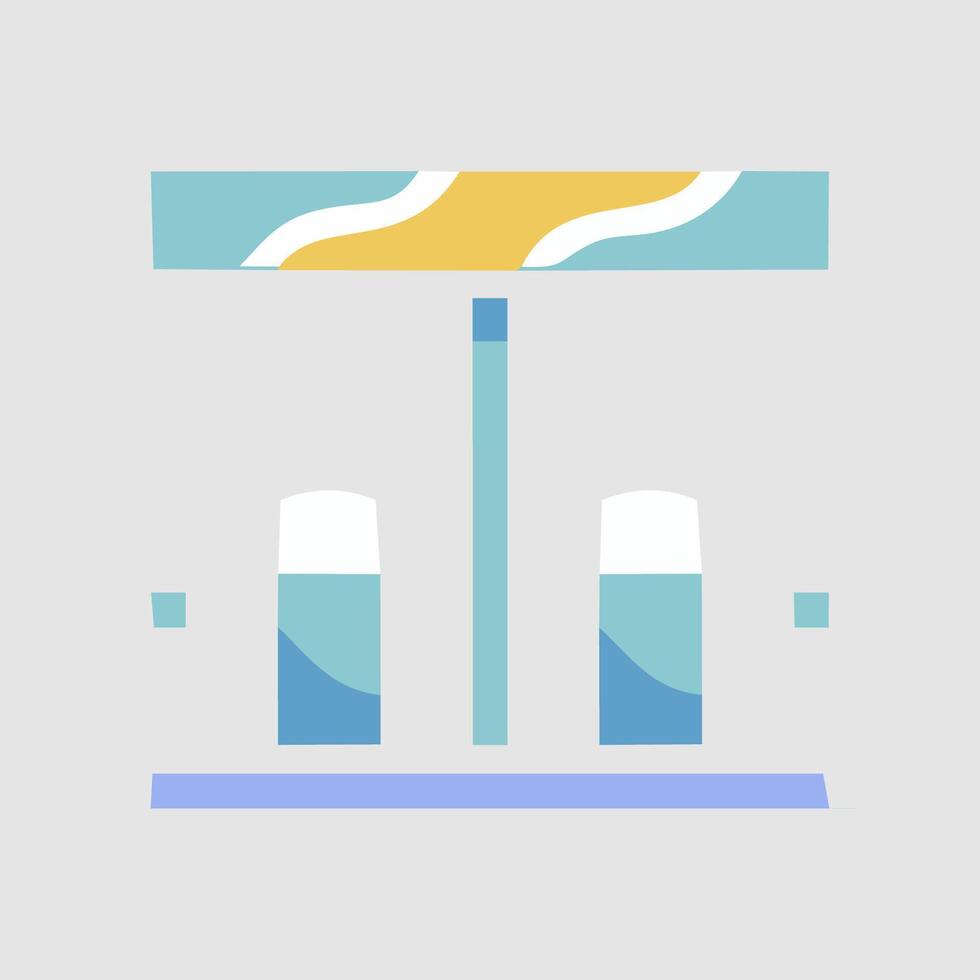 a blue and yellow sign with two bottles of water vector