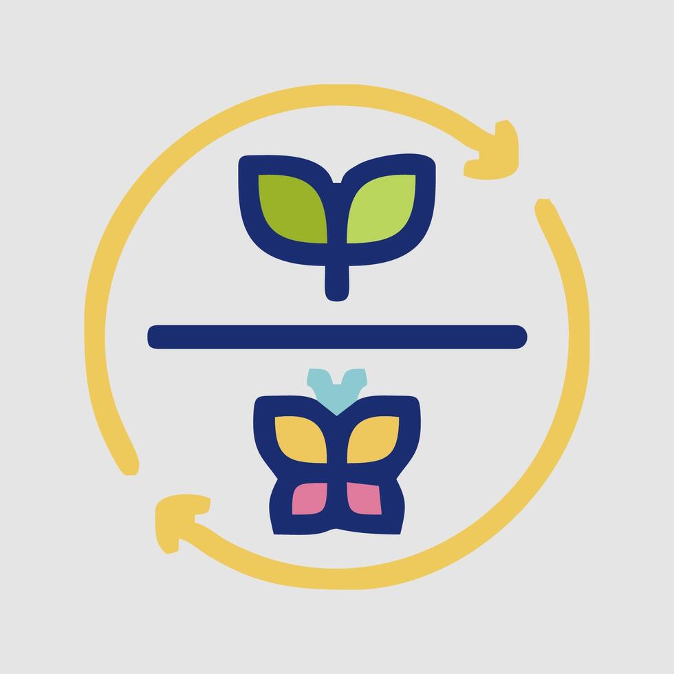 a butterfly and plant are in a circle with arrows pointing to them vector