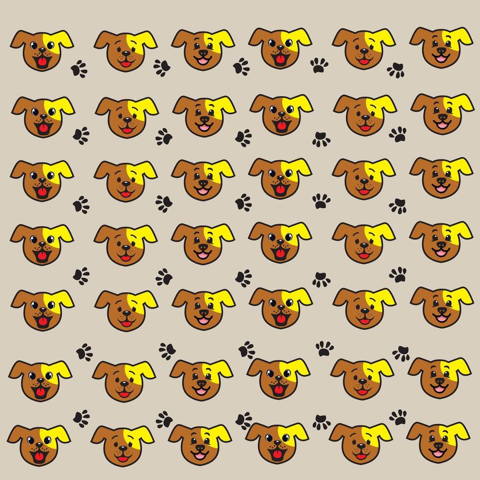 funky doggy and paw as a single pattern vector