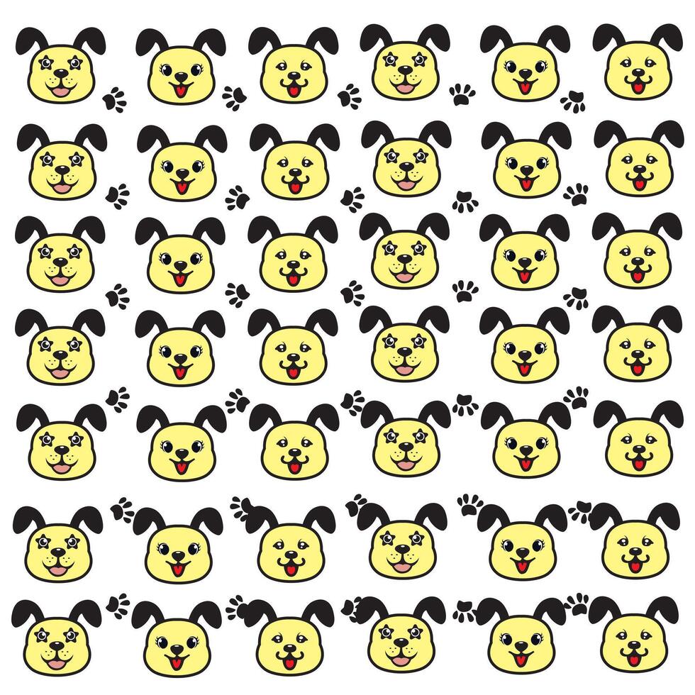 yellow cute dog with paw pattern background vector
