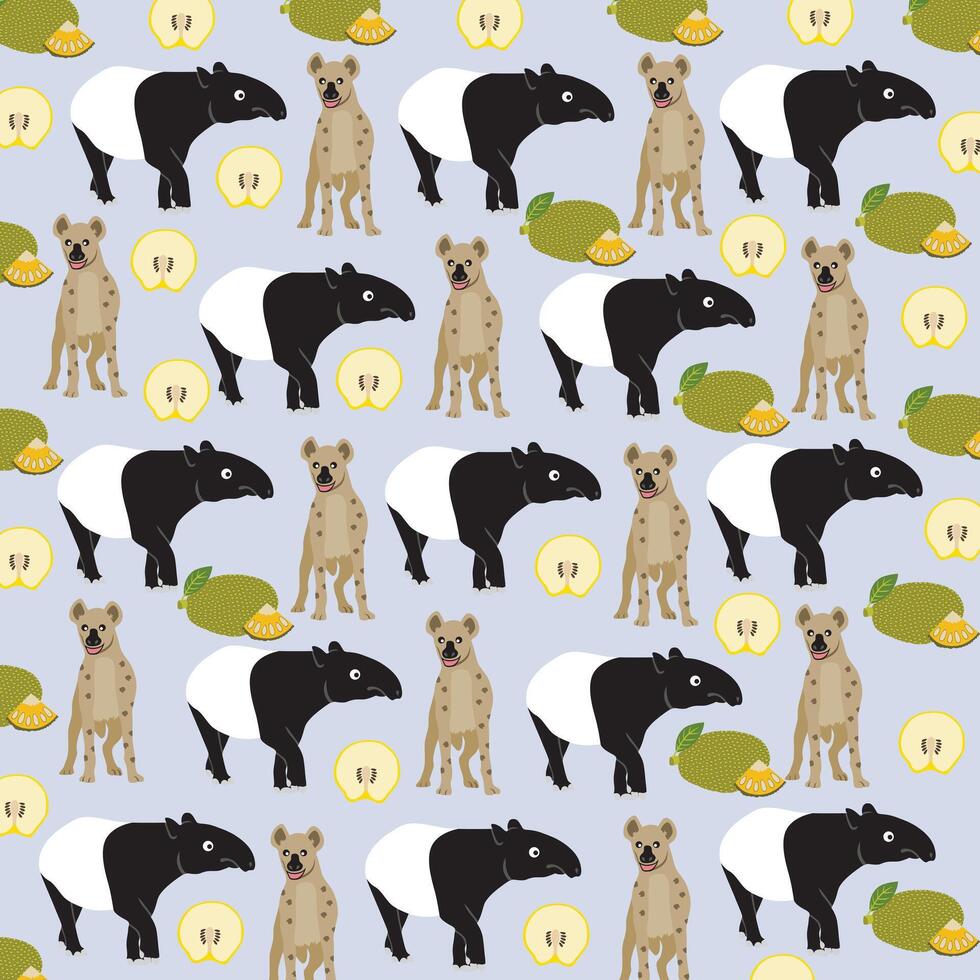 pattern hyena, tapir with fruit as a background vector