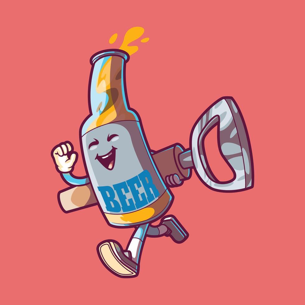 A Beer Bottle Character running. vector