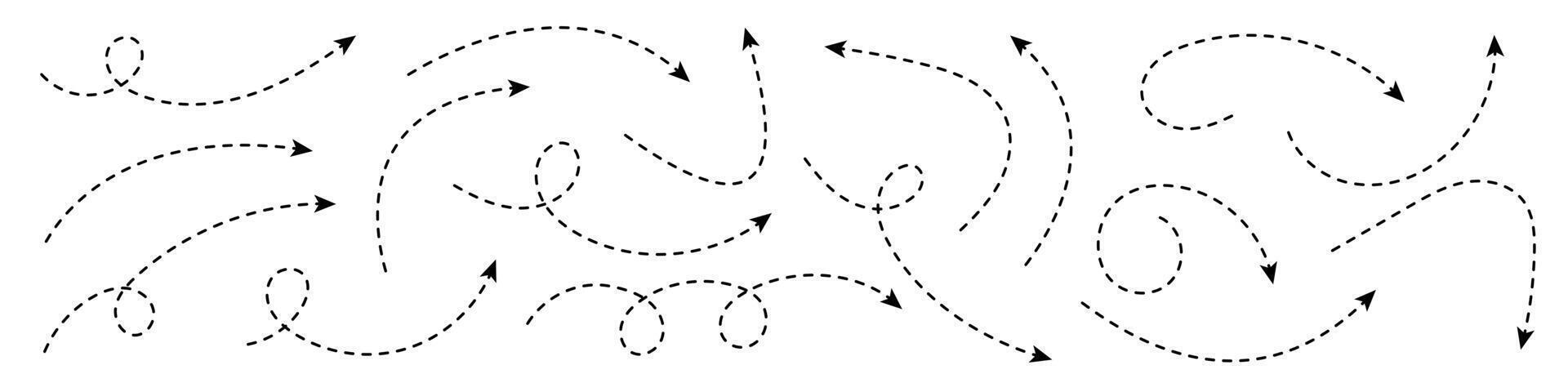 Curved dotted arrow. Zigzag arrow design with dotted lines. Design elements set. vector