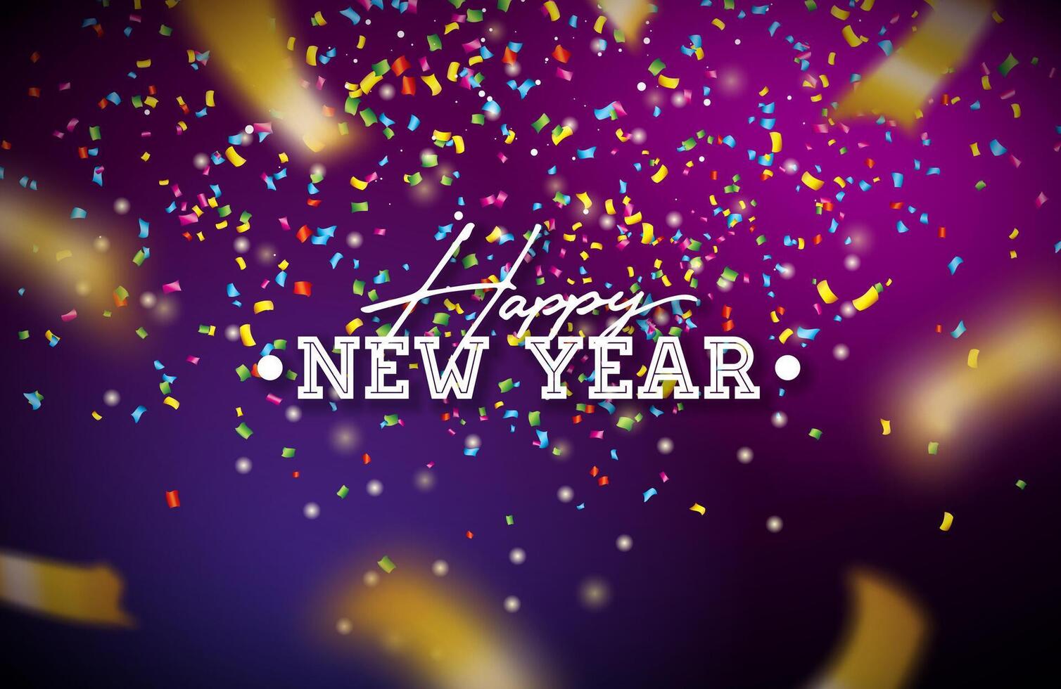 Happy New Year 2025 Illustration with Typography Letter and Falling Confetti on Colorful Background. Christmas Holiday Season Design for Flyer, Greeting Card, Banner, Celebration Poster, vector