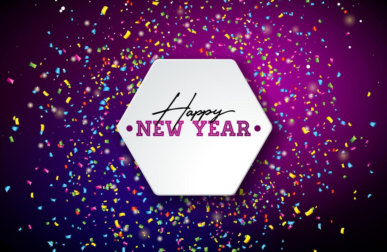 Happy New Year 2025 Illustration with Typography Letter and Falling Confetti on Colorful Background. Christmas Holiday Season Design for Flyer, Greeting Card, Banner, Celebration Poster, Party vector