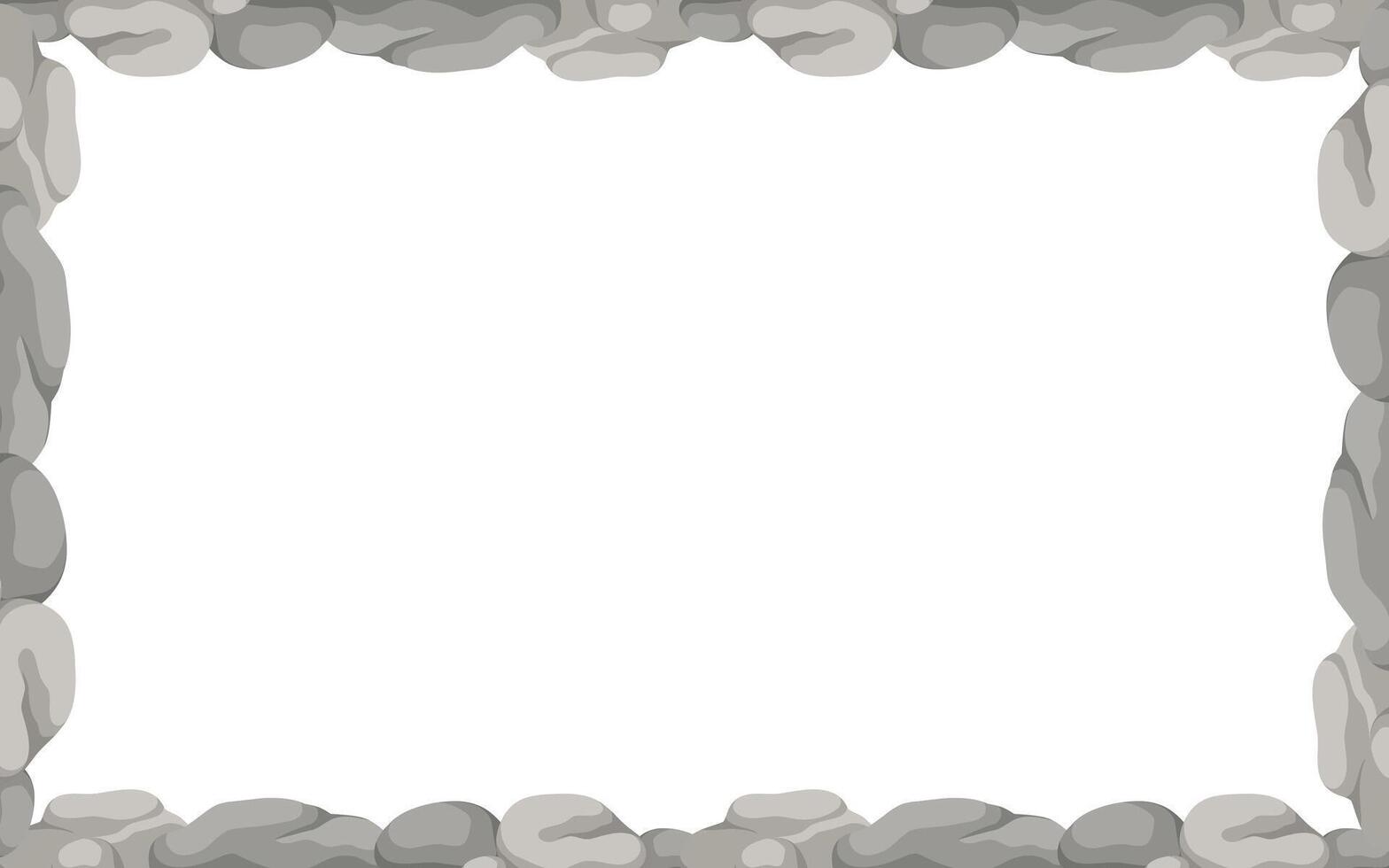 Rectangle Stone Frame, Rectangular Rocks Border. Empty Cartoon Frame Made Of Small Stones. vector