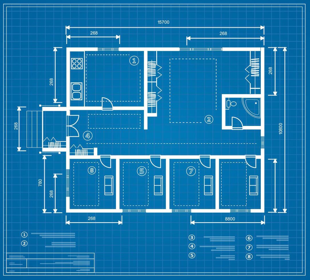 Blueprint house plan drawing. The figure of the jotting sketch of the construction and the industrial skeleton of the structure and dimensions vector