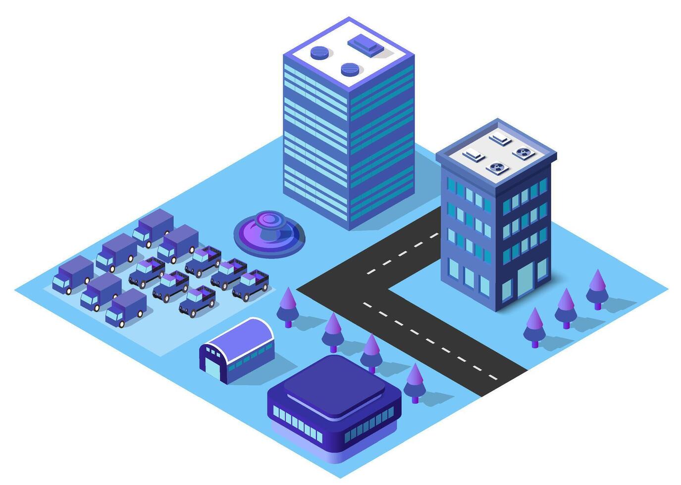 City urban area map Isometric vehicles 3D illustration architecture town street with a lot of building houses and skyscrapers, streets, trees vector