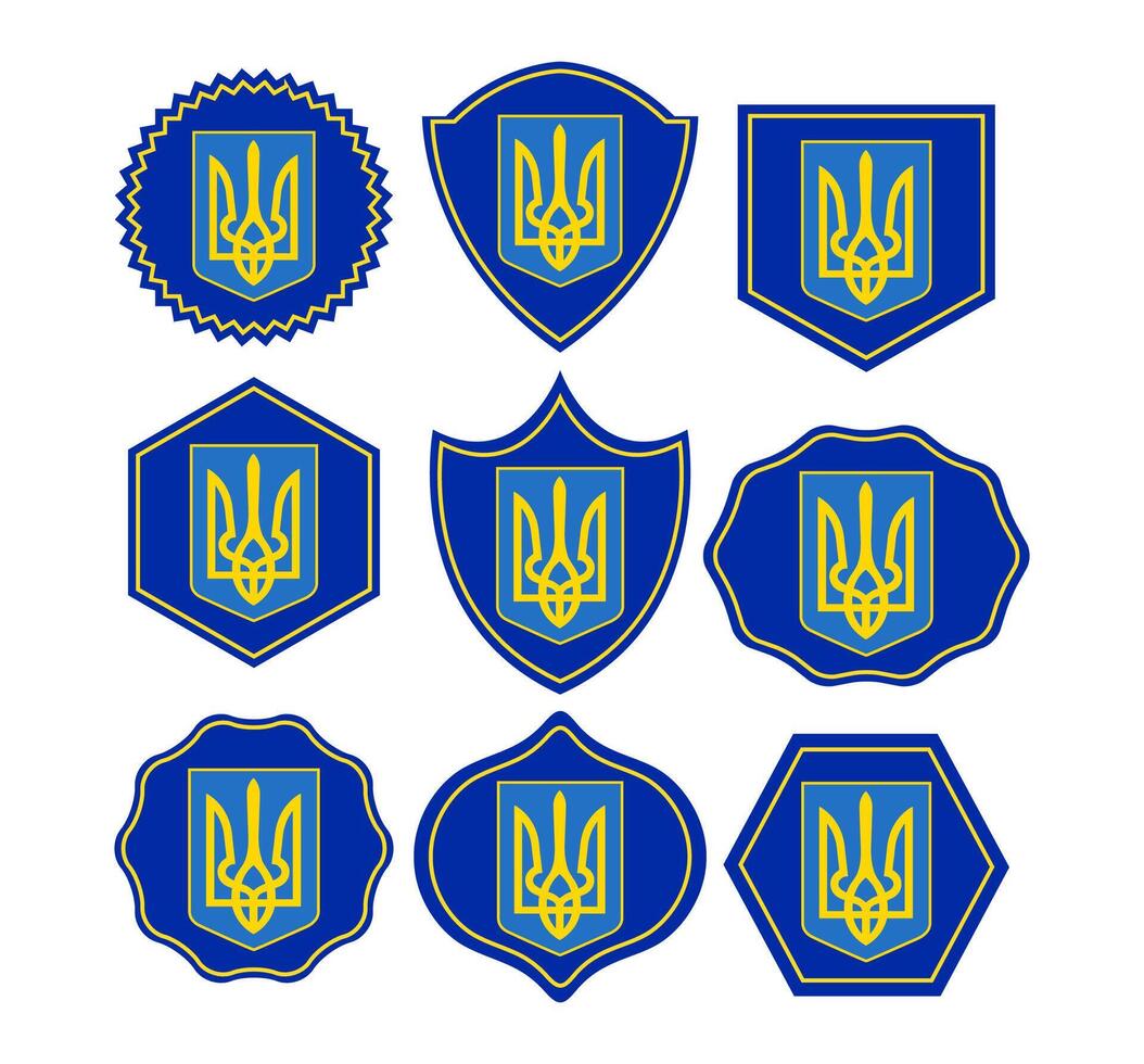 Ukrainian trident coat of arms emblem set flags for love Ukraine peace vector