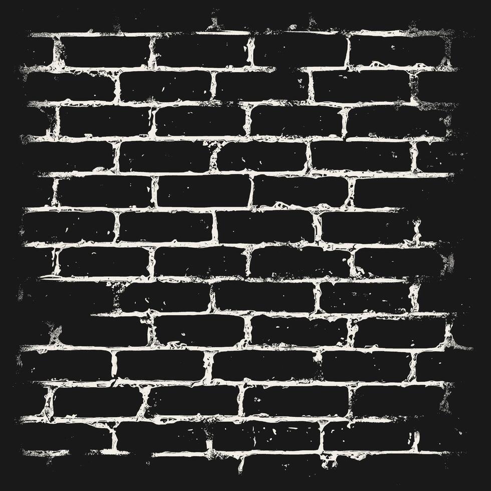 Black and white brick wall pattern with visible mortar and weathering vector