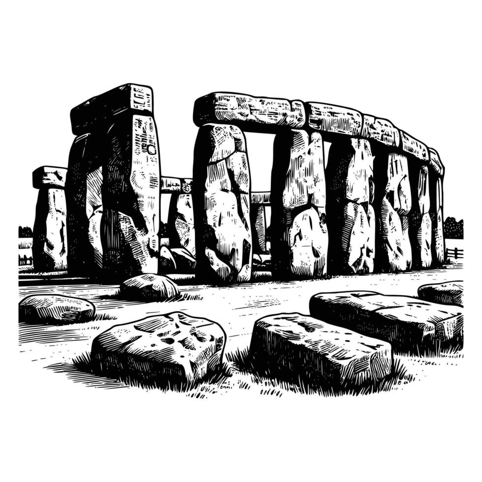 hand drawn Illustration of Stonehenge. engraving black and white Stonehenge illustration isolated on white background, famous landmarks drawing vector