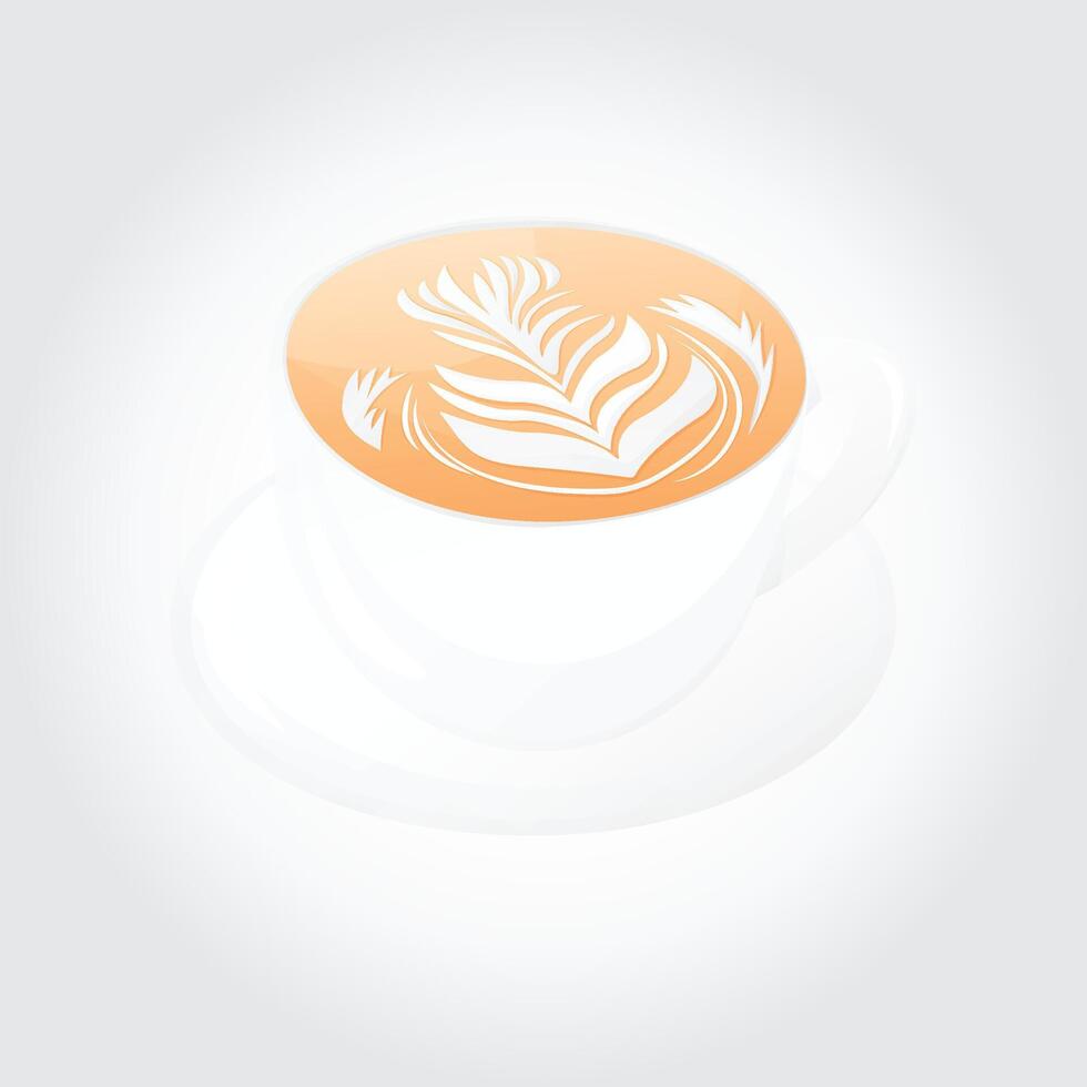 Delicious coffee with milk in a white cup. Cappuccino. Latte. EPS 10 vector