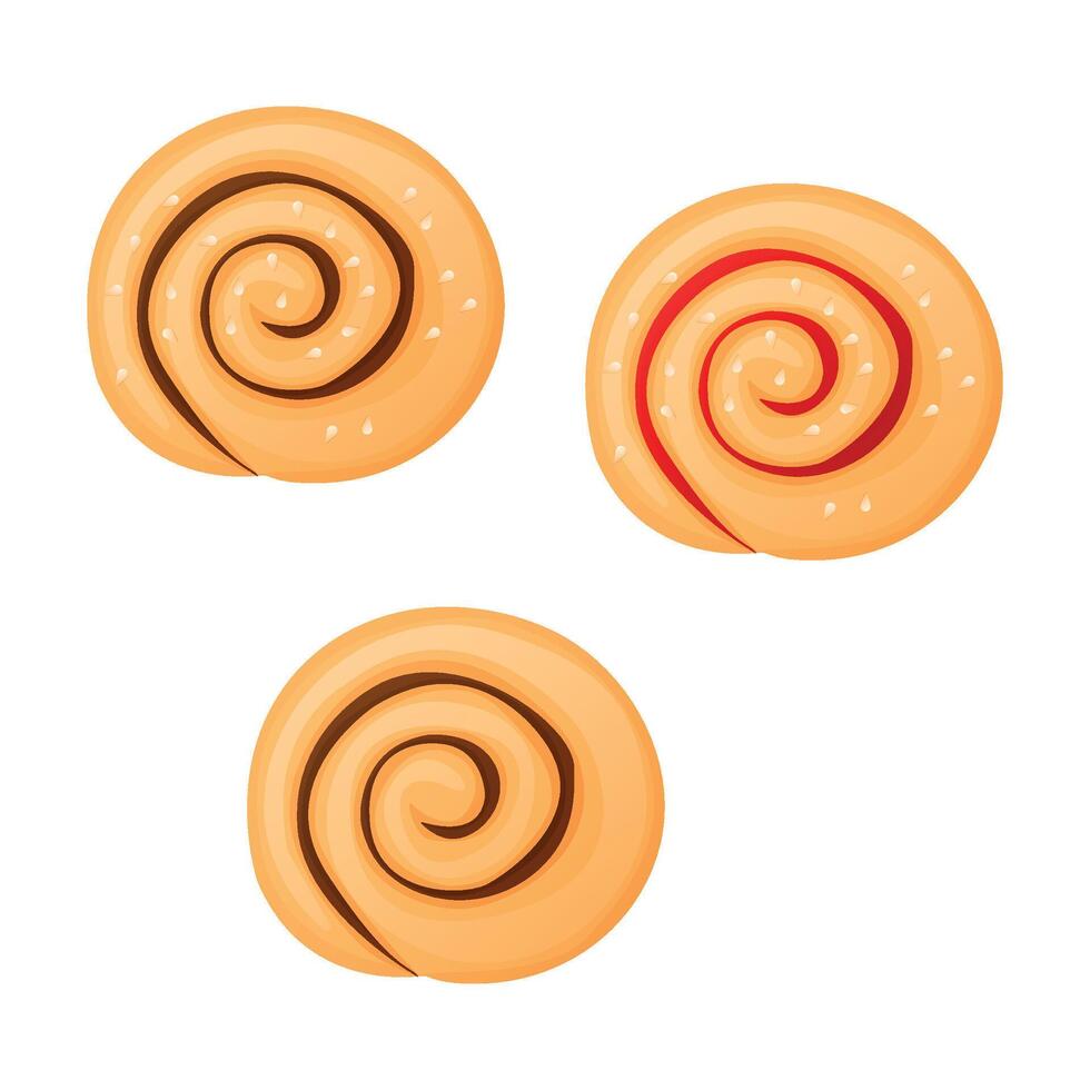 Cinnabon set. Bakery products. Isolated illustration for poster, banner, menu, advertising. EPS 10 vector