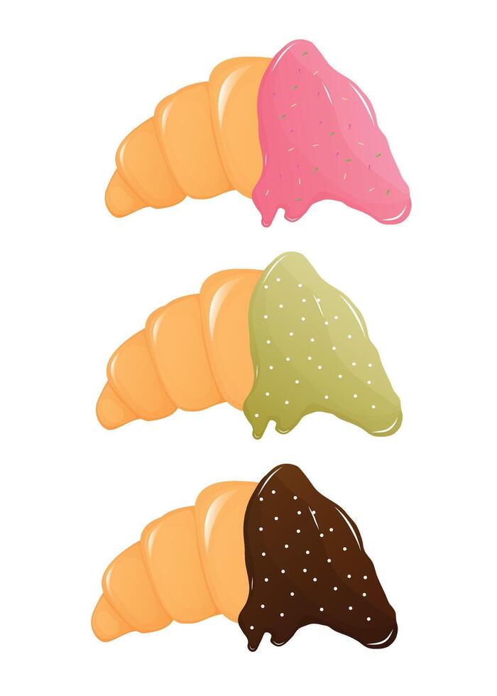 Set of sweet croissants. Croissant with frosting. Isolated illustration for poster, banner, menu, advertising. EPS 10 vector