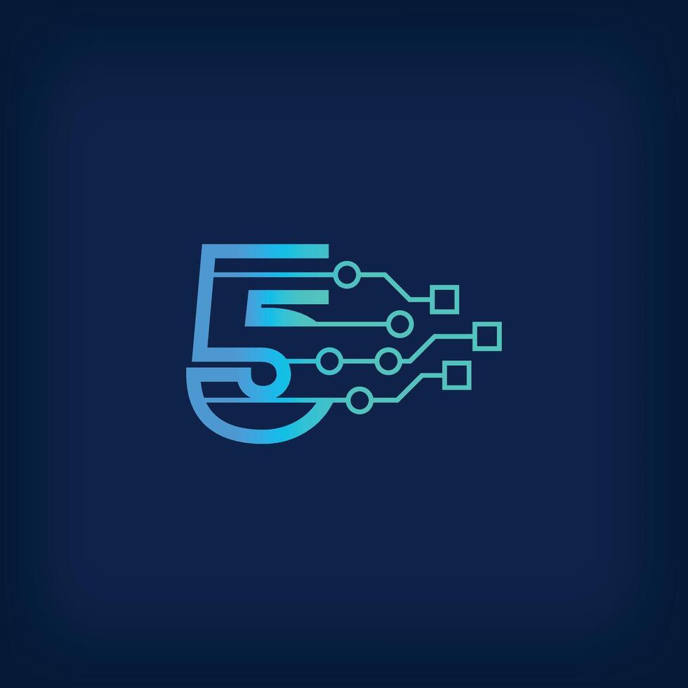 Unique digital 5 number sign logo. Creative corporate technical, digital and connection logo template. vector