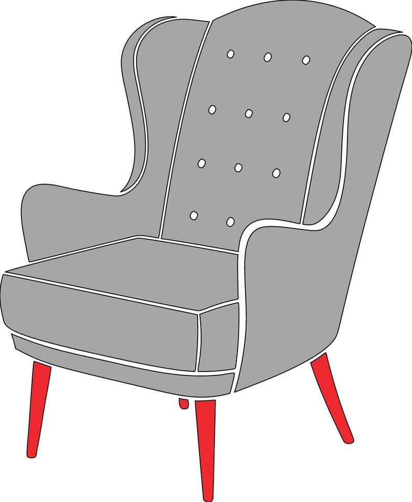 A gray wing chair with red legs vector