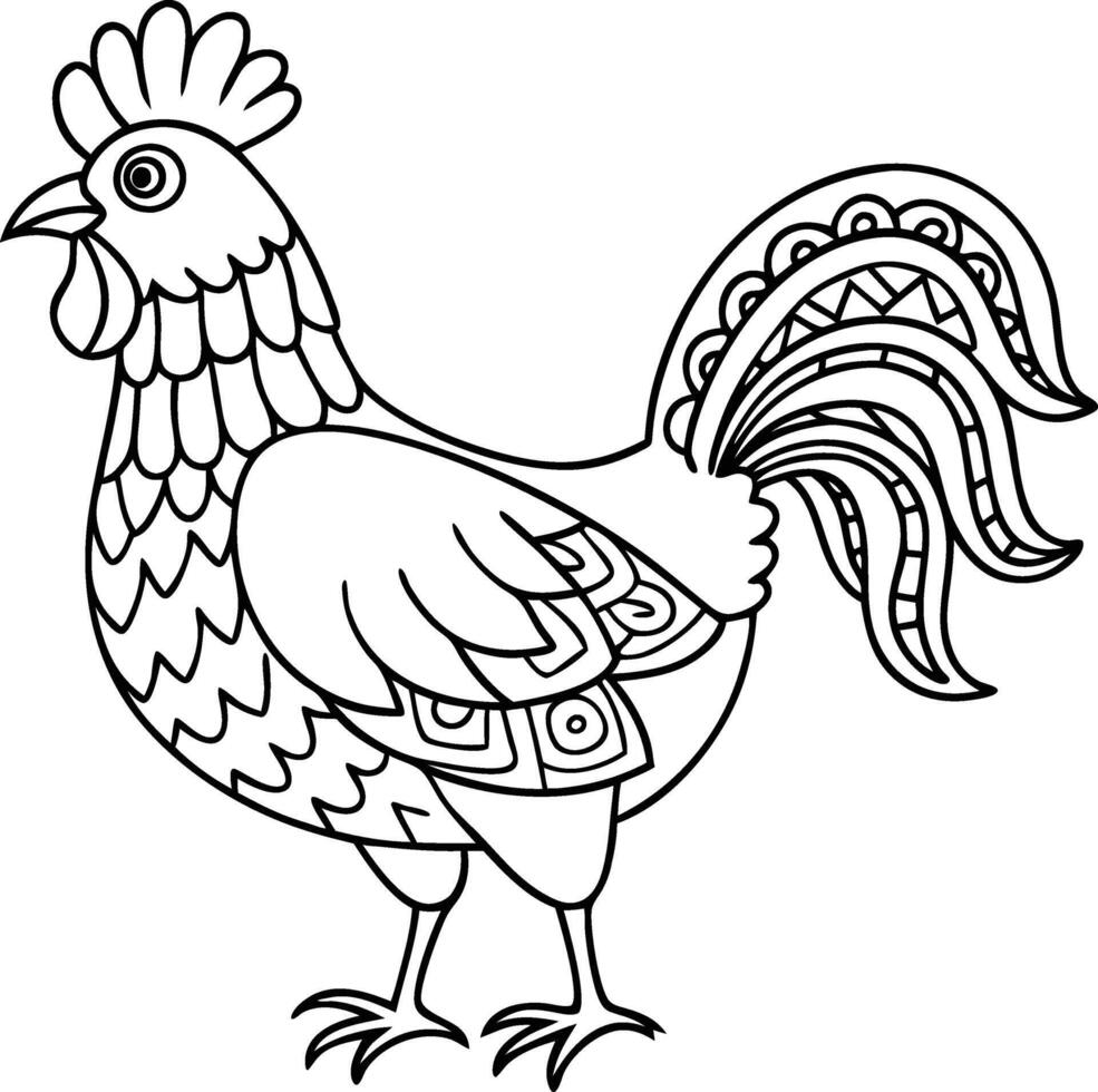 mandala rooster coloring pages for kids and adults vector