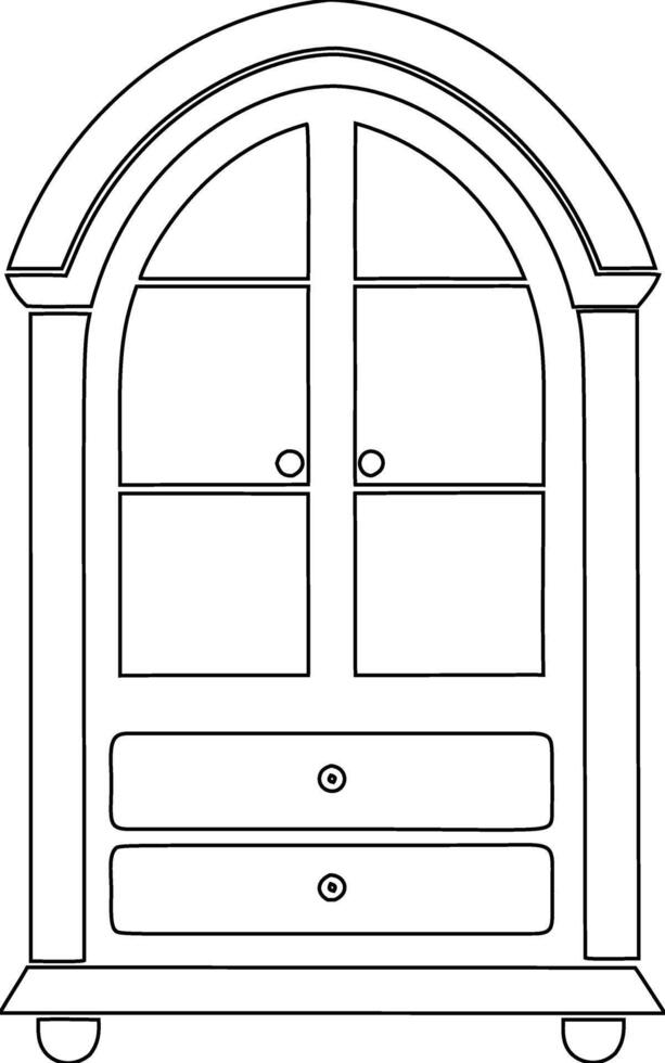 A cabinet with two doors and drawers coloring page vector