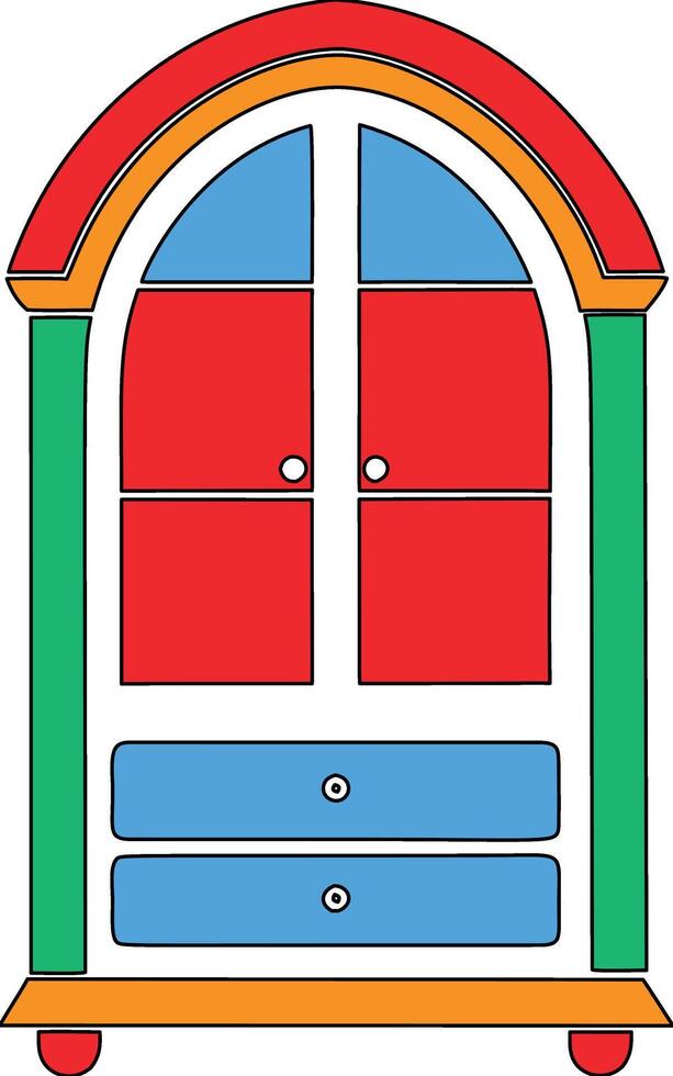 Colorful cabinet with doors and drawers vector