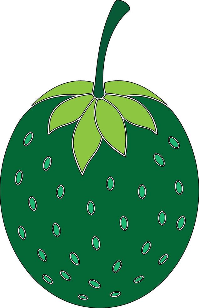 A green strawberry with leaves on it vector