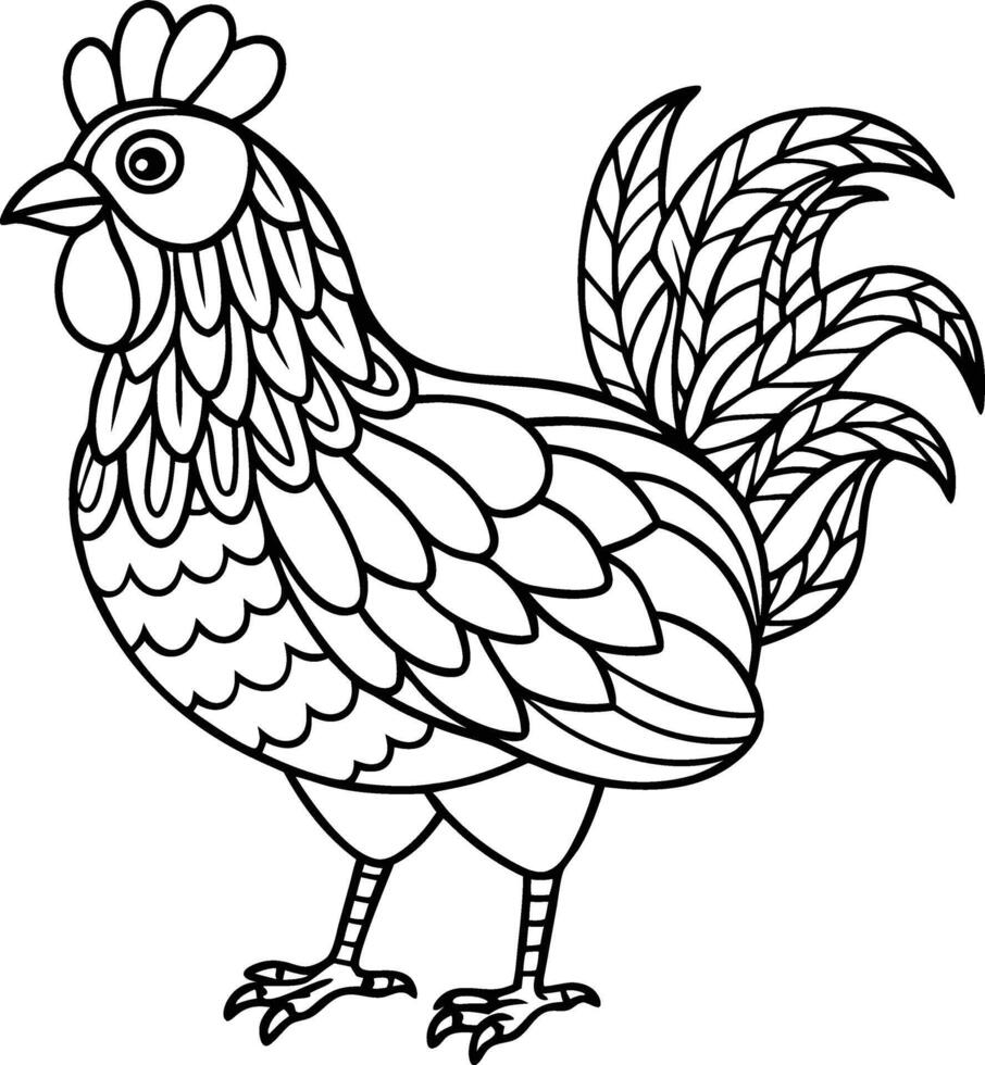 mandala rooster coloring pages for kids and adults vector