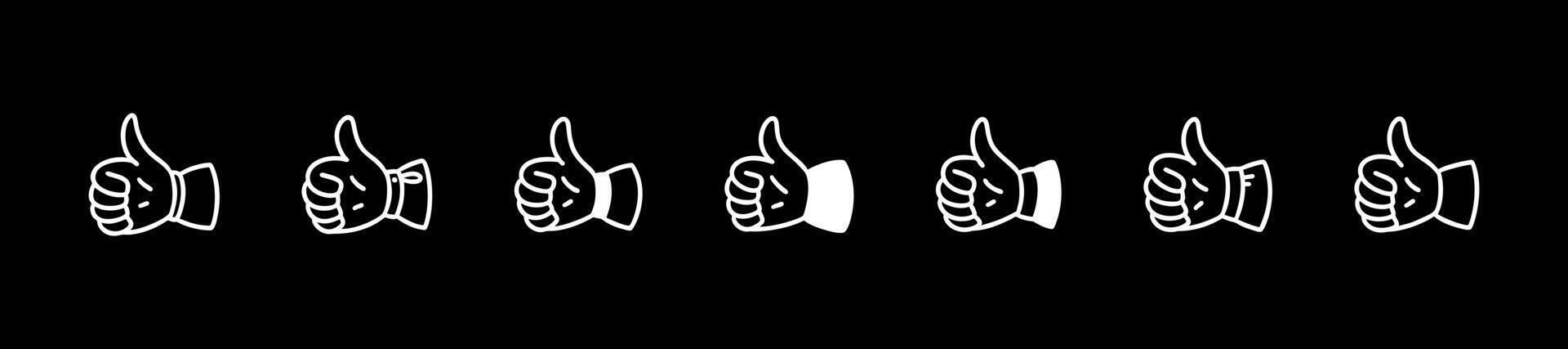 Thumb up cute line doodle icons set. Crayon scribble on blackboard. White chalk drawing. Social media comment, post like, rate symbol. Customer positive feedback. Raised finger vector