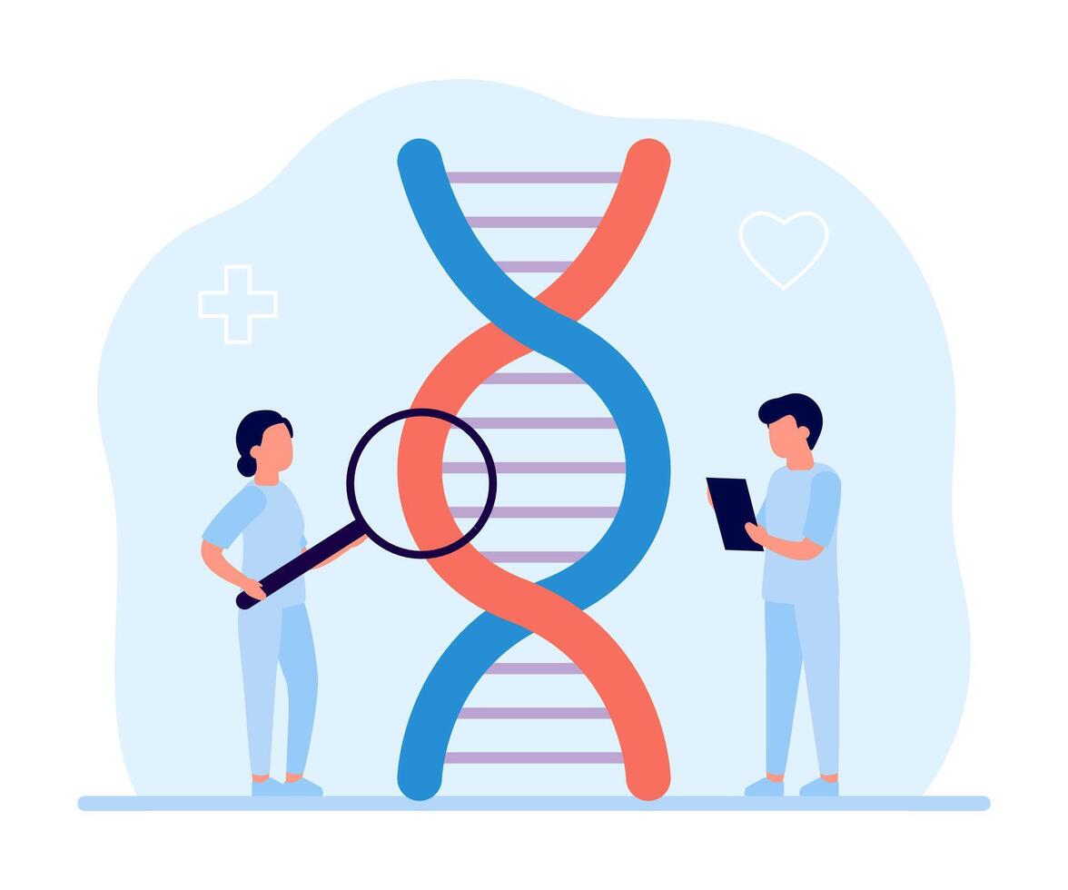 Genetic DNA helix research doctor scientist in laboratory. Science investigating DNA illustration vector