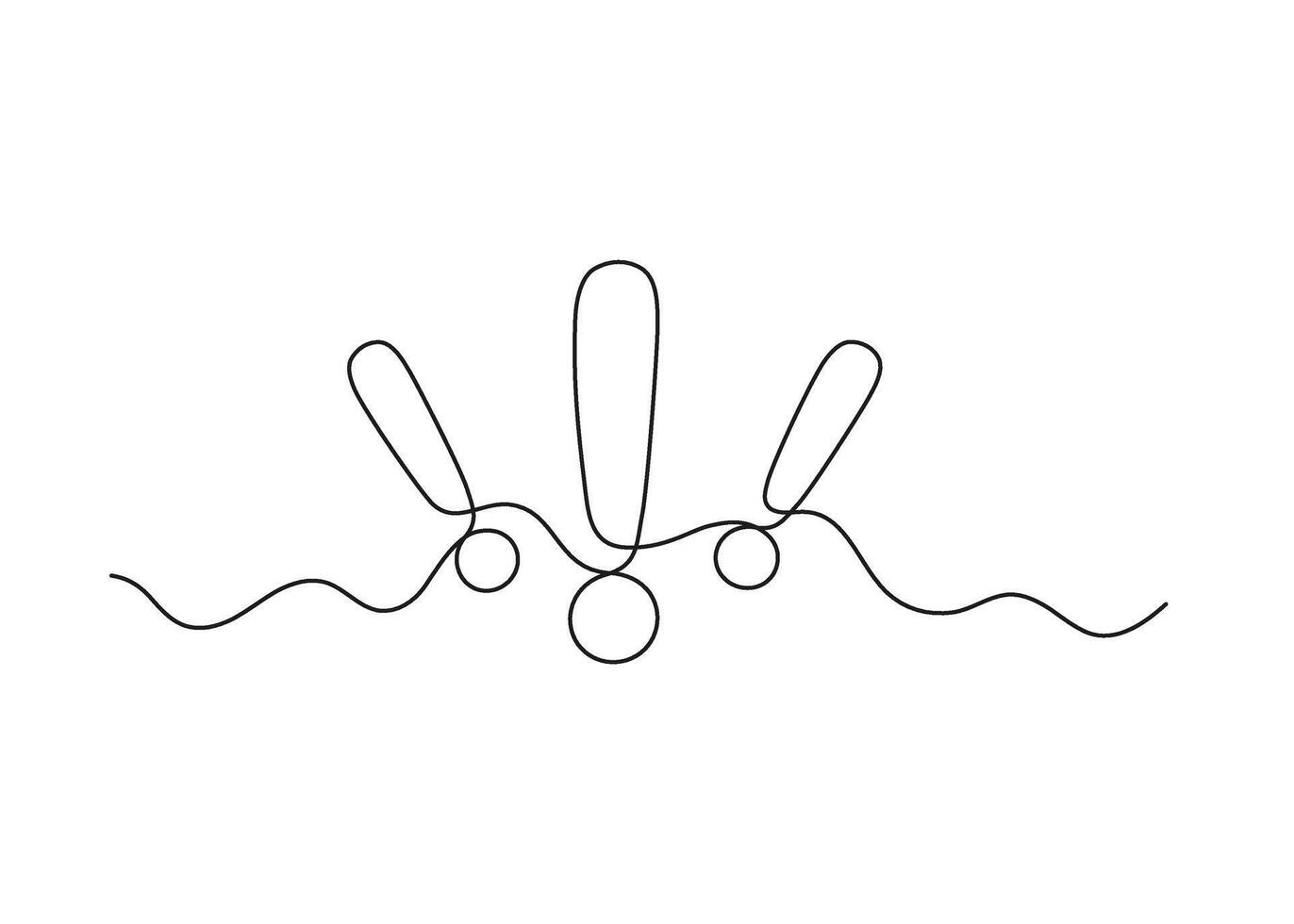 Exclamation mark, one line continuous drawing. Simple minimalism design style, linear background with exclamation sign. Warning, attention, danger, risk image message. outline illustration vector