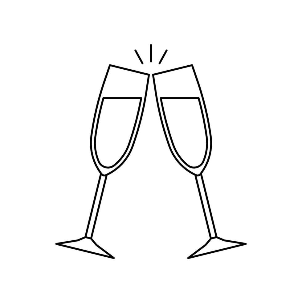 Champagne in glass clink simple icon. Alcoholic drink flat design illustration vector