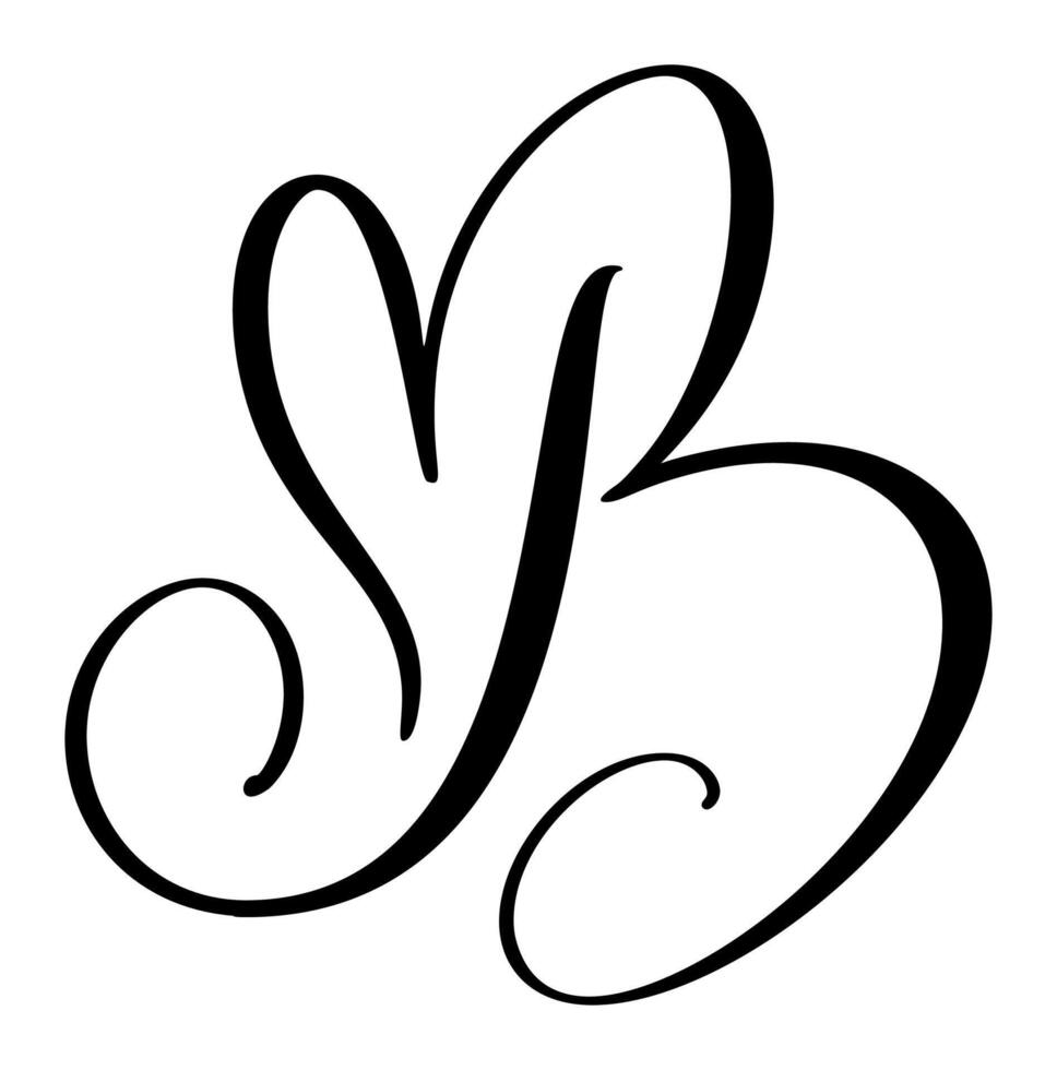 Calligraphy hand drawn love letter B. Script capital font logo. Handwritten brush style flourish. Vintage heart monogram. element Valentine flourish. sign for page decoration design vector