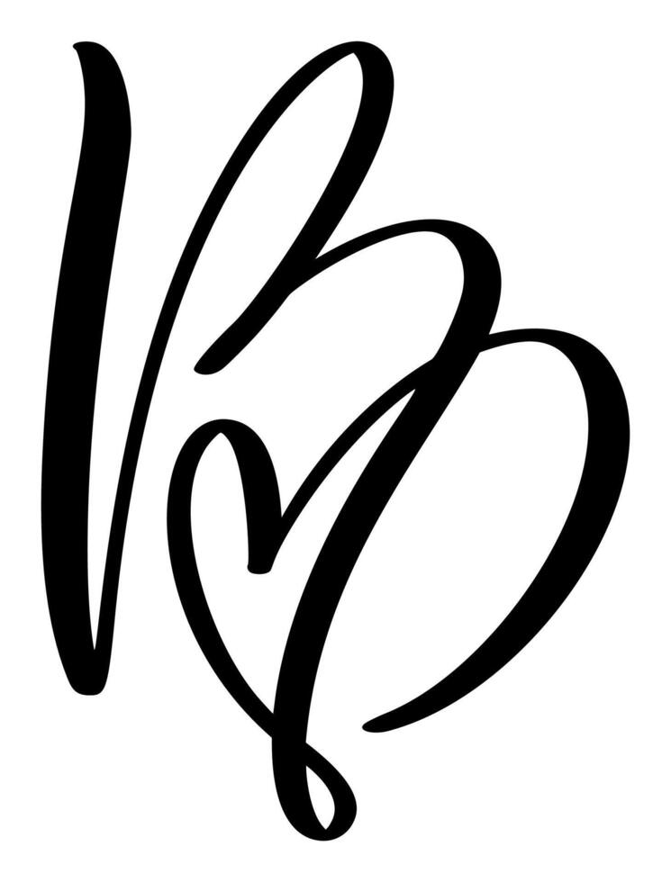 Script capital font logo calligraphy love letter B initial. Hand drawn brush style flourish. Vintage heart monogram. Valentine flourish element. Sign for page decoration design illustration vector