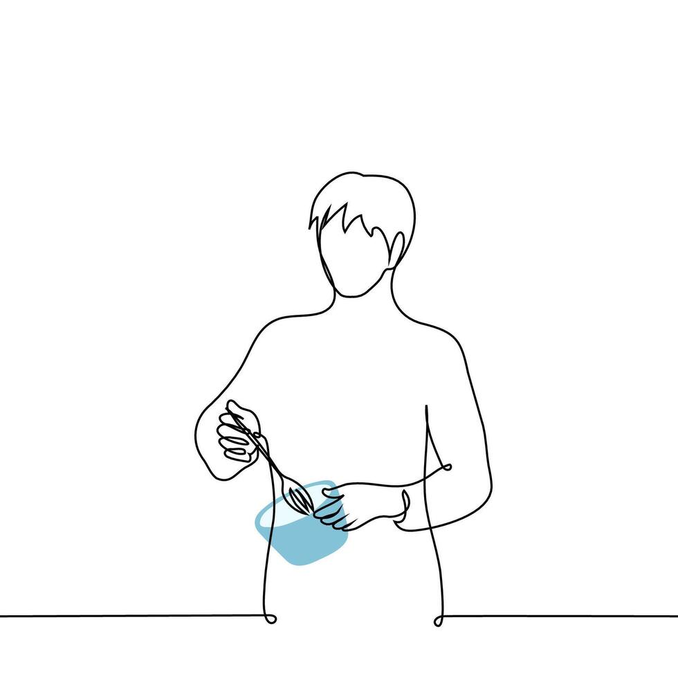 man beats with a whisk in a deep bowl - one line art . concept man cooking vector