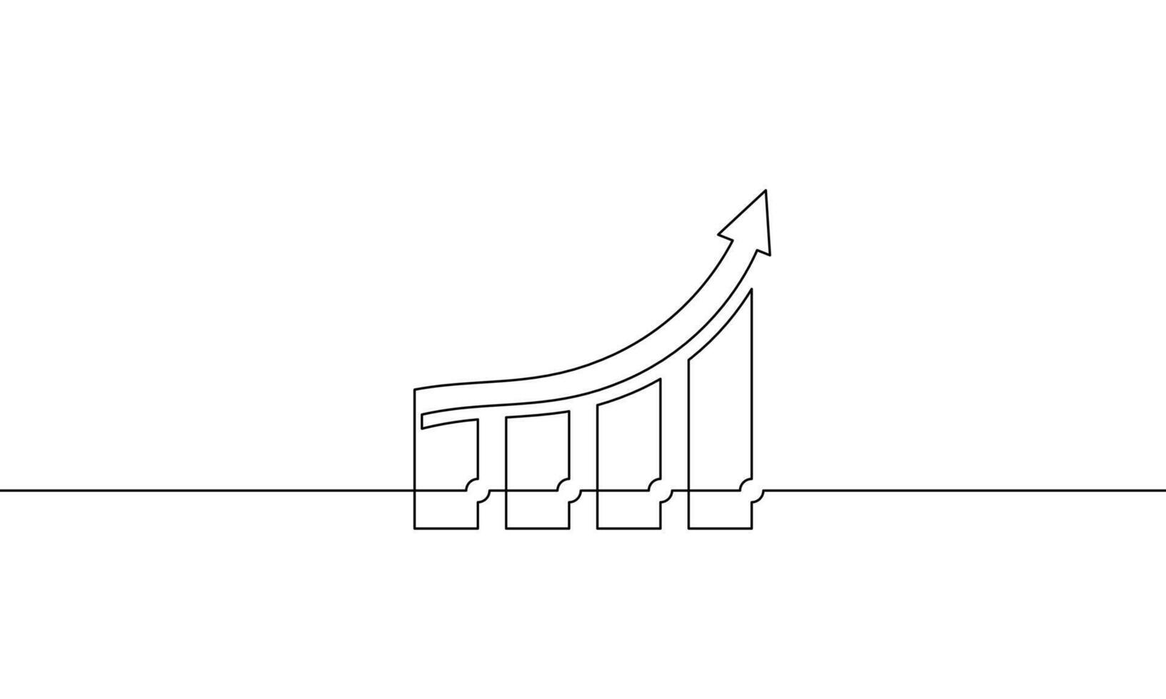 Continuous line drawing of graph. Illustration of bar chart. Single line art of arrow up. Object one line of increasing arrow. Hand drawn of business growth vector