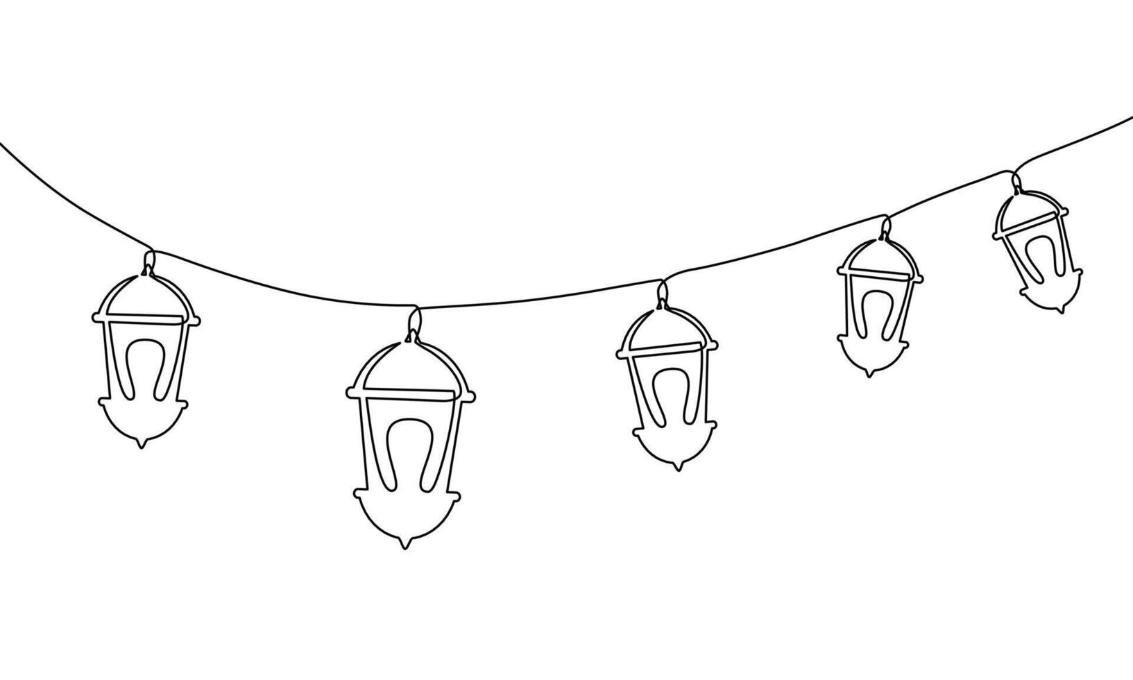 Continuous line drawing of ramadan kareem greeting card. Lantern, islamic decoration, object one line, single line art, illustration vector