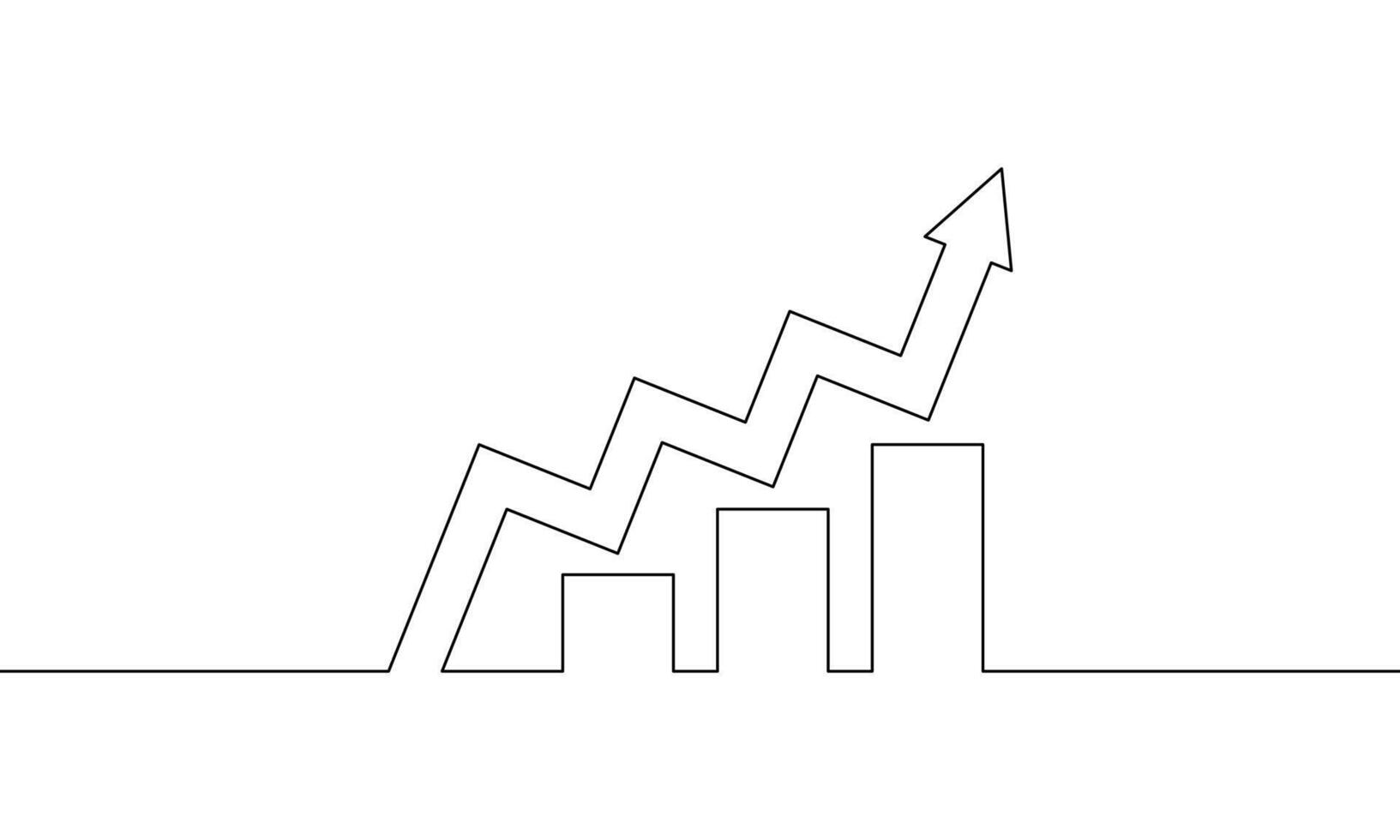 Continuous line drawing of growth graph. Arrow up. Business growth. Bar chart. Icon, outline, object one line, single line art, illustration vector