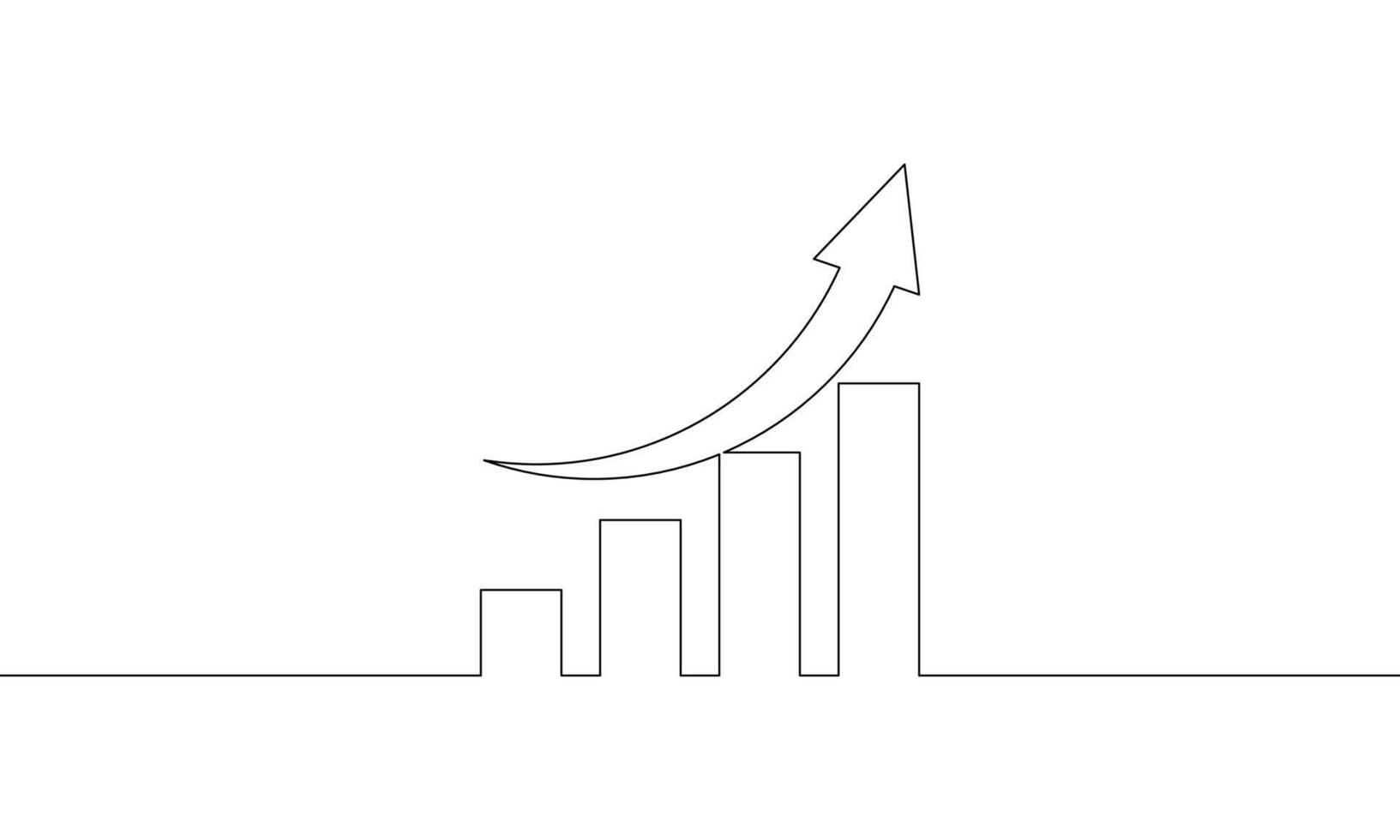 Continuous line drawig of graph. Bar chart with arrow up icon. Illustration of business growth. Single line art of increasing arrow. object one line of sign symbol vector