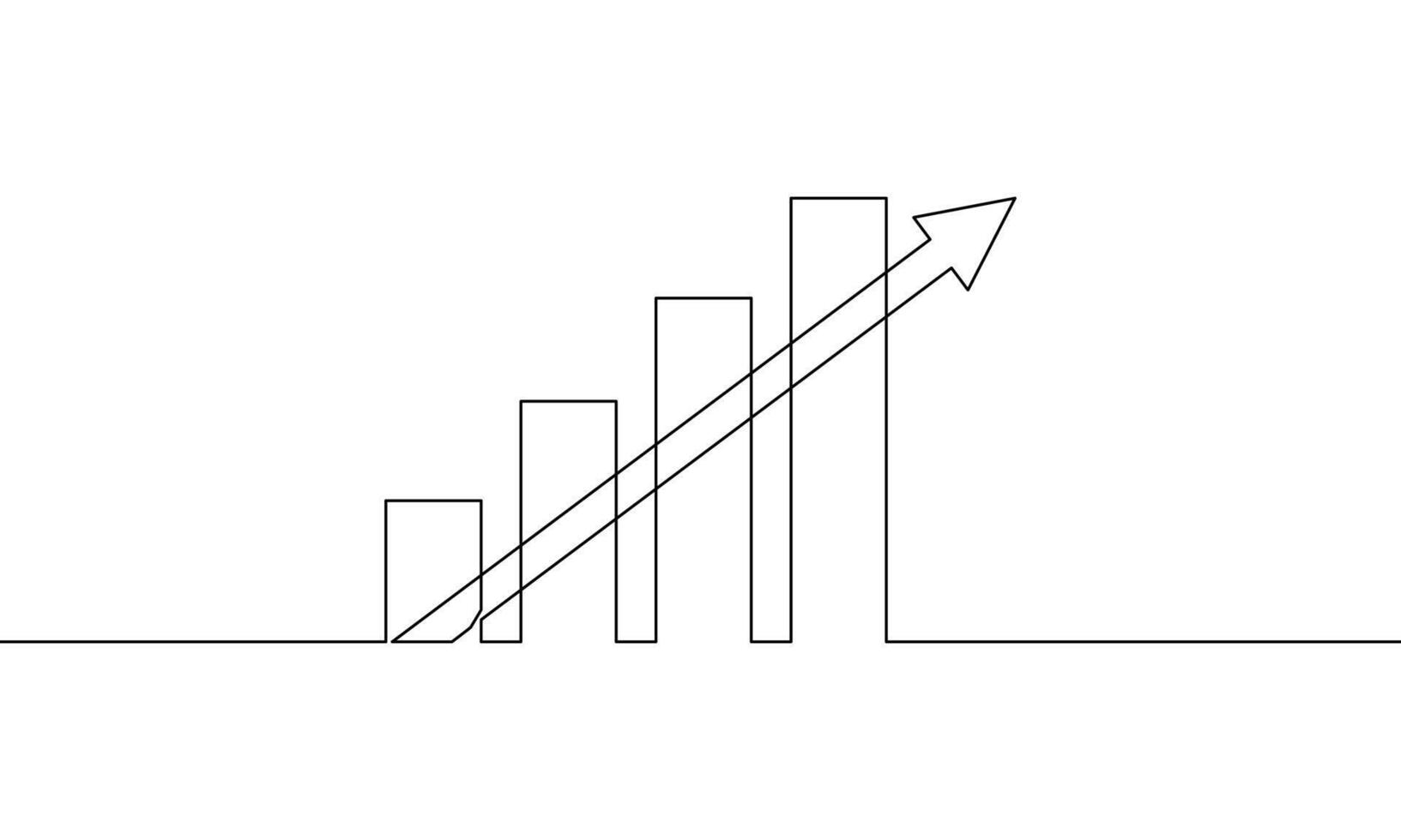 Continuous line drawing of graph business icon. bar chart, growth up, increase arrow, one line, single line art, illustration vector